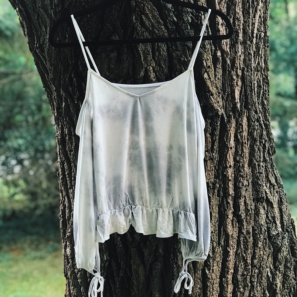 A spaghetti strap and off the shoulder soft tee